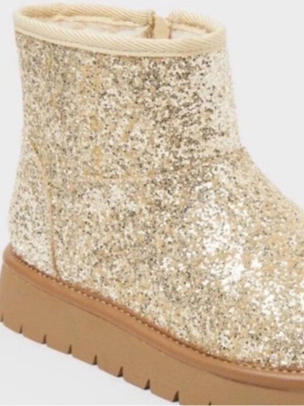 Cat & Jack Girls Size 13 Gold Glitter Ankle Boots Faux Suede Style Honor Boots